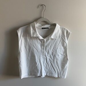 Zara White Sleeveless Crop Polo Top
